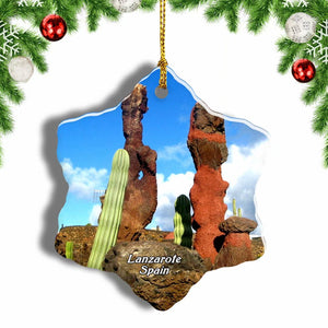 Spain Lanzarote Cactus Garden Christmas Ornament 3 Inches Snow