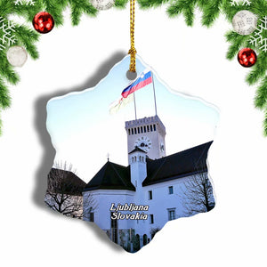 The Ljubljana Castle Slovenia Christmas Ornament 3 Inches Snow