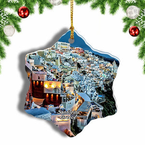 Greece Fira Santorini Christmas Ornament 3 Inches Snow