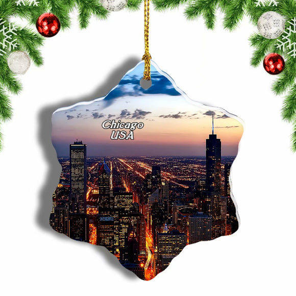 USA America The Magnificent Mile Chicago Christmas Ornament 3 Inches Snow