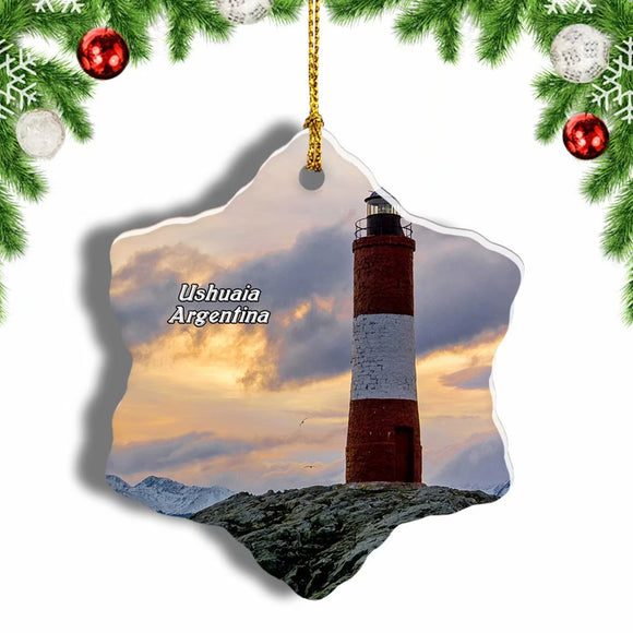 Argentina Lighthouse Ushuaia Christmas Ornament 3 Inches Snow