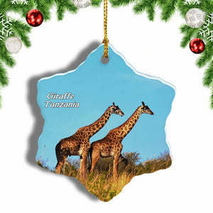 Tanzania Giraffe Christmas Ornament 3 Inches Snow