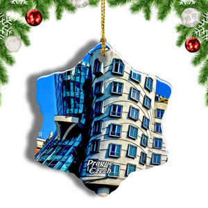 Czech Dancing House Prague Christmas Ornament 3 Inches Snow