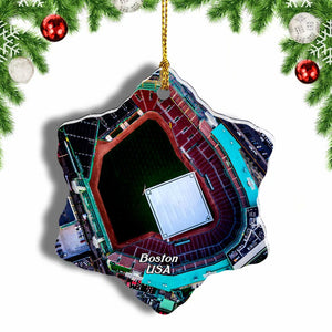 USA America Fenway Park Boston Christmas Ornament 3 Inches Snow