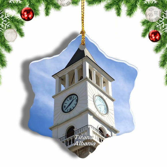 Albania Clock Tower Tirana Christmas Ornament 3 Inches Snow