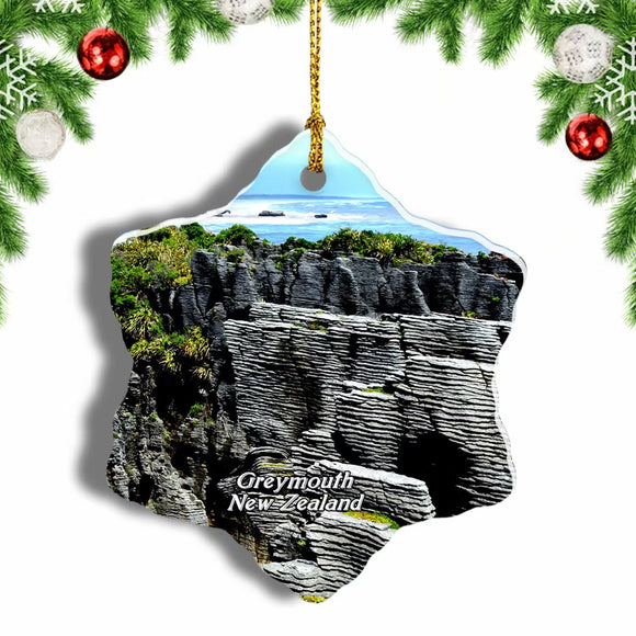 New Zealand Punakaiki Pancake Rock and Blowhole Greymouth Christmas Ornament 3 Inches Snow