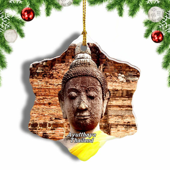 Thailand Wat Phra Mahathat Historical Park Ayutthaya Christmas Ornament 3 Inches Snow