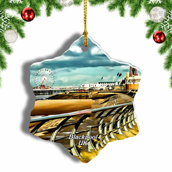 UK England Blackpool Pleasure Beach Christmas Ornament 3 Inches Snow