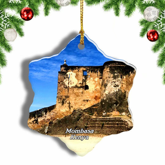 Fort Jesus Mombasa Kenya Christmas Ornament 3 Inches Snow