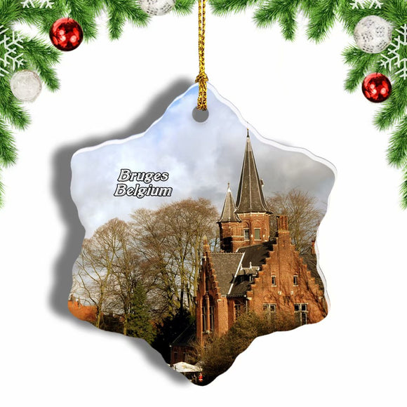 Belgium Minnewater Lake Bruges Christmas Ornament 3 Inches Snow