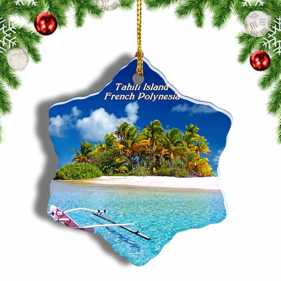 French Polynesia Tahiti Island Christmas Ornament 3 Inches Snow