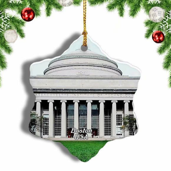 USA America Massachusetts Institute of Technology Boston Christmas Ornament 3 Inches Snow