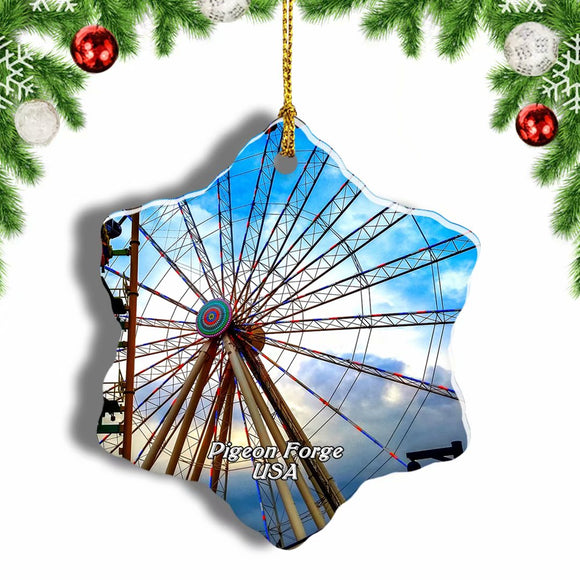 USA America The Island in Pigeon Forge Christmas Ornament 3 Inches Snow