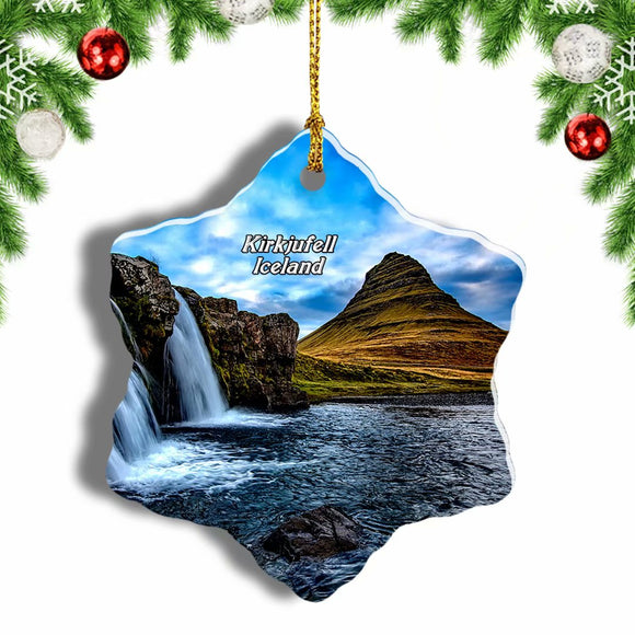 Iceland Mountains Kirkjufell Waterfall Christmas Ornament 3 Inches Snow