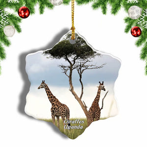 Uganda Giraffes Christmas Ornament 3 Inches Snow