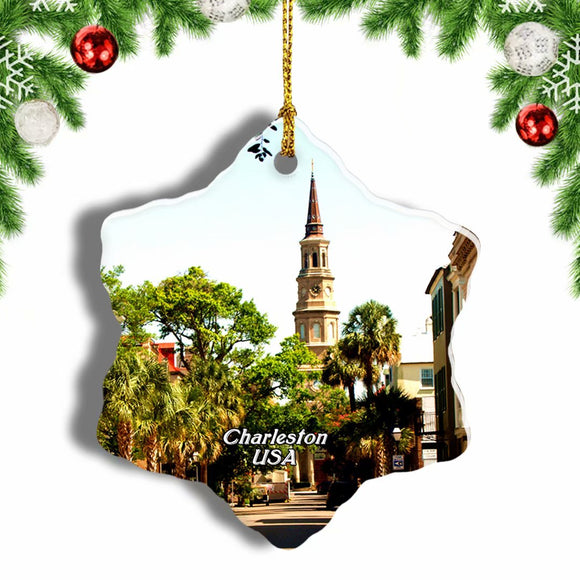 America USA Charleston Church Christmas Ornament 3 Inches Snow