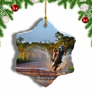 Belize Motorcycle Belize Christmas Ornament 3 Inches Snow