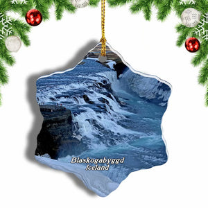 Iceland Gullfoss  Blaskogabyggd Christmas Ornament 3 Inches Snow