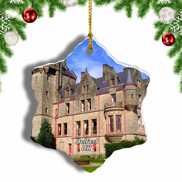 UK England Belfast Castle Christmas Ornament 3 Inches Snow