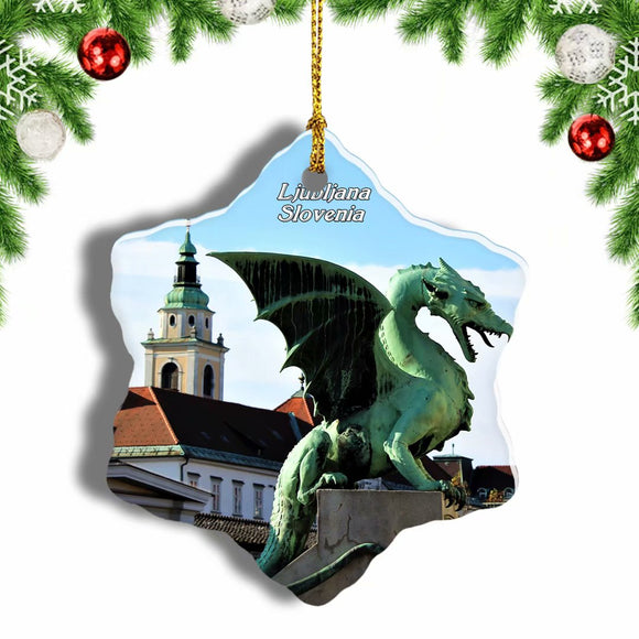 Slovenia Dragon Bridge Ljubljana Christmas Ornament 3 Inches Snow