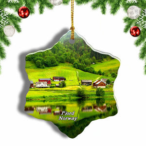 Norway Fjord River Christmas Ornament 3 Inches Snow