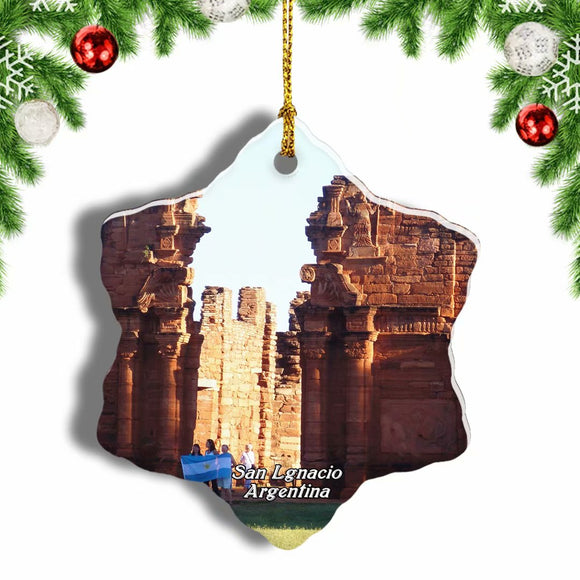 Jesuits Ruins San Lgnacio Argentina Christmas Ornament 3 Inches Snow