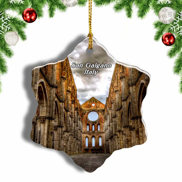 Church San Galgano Italy Christmas Ornament 3 Inches Snow