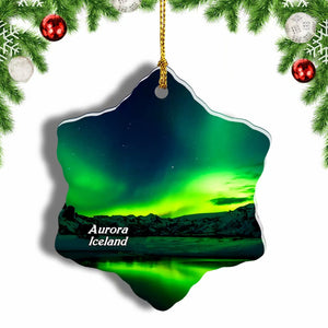 Iceland Aurora Christmas Ornament 3 Inches Snow