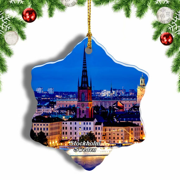 Sweden Stockholm Cityscape Christmas Ornament 3 Inches Snow