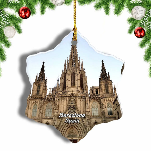 Spain Barcelona Cathedral Gothic Quarter Christmas Ornament 3 Inches Snow