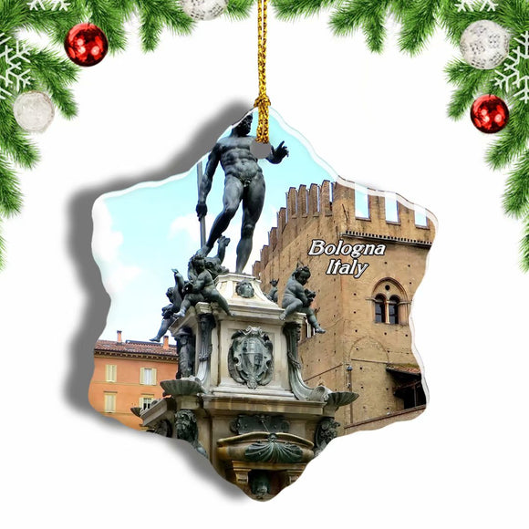 Italy Fountain of Neptune Bologna Christmas Ornament 3 Inches Snow