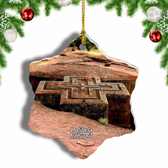 Rock-Hewn Churches of Lalibela Ethiopia Christmas Ornament 3 Inches Snow