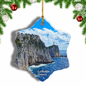 Greece Lefkada Island Christmas Ornament 3 Inches Snow