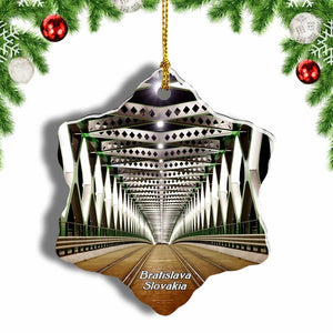 Slovakia Bridge Bratislava Danube River Christmas Ornament 3 Inches Snow