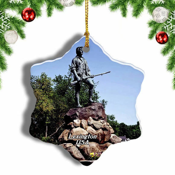 USA America Minuteman Statue Lexington Christmas Ornament 3 Inches Snow