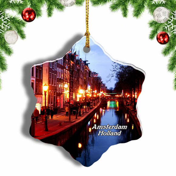 Holland Red Light District Amsterdam Christmas Ornament 3 Inches Snow