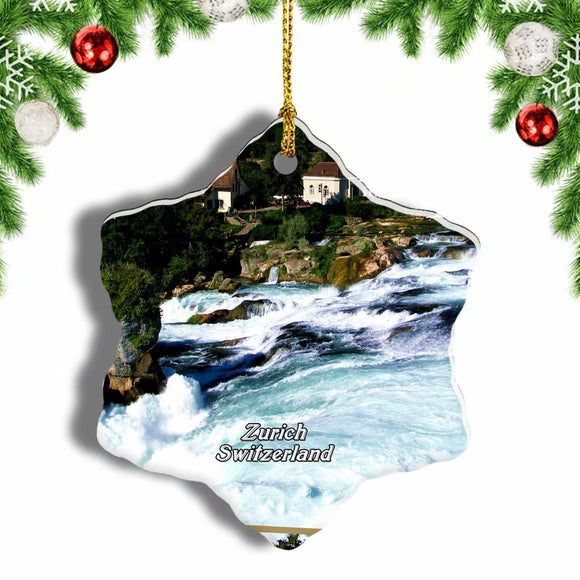 Switzerland Rhine Falls Zurich Christmas Ornament 3 Inches Snow