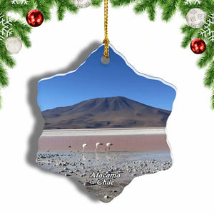 Flamingos Volcano Salt Lake Atacama Desert Chile Christmas Ornament 3 Inches Snow