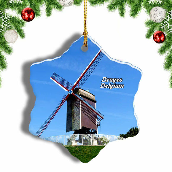 Belgium Windmill Bruges Christmas Ornament 3 Inches Snow