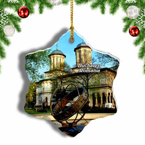 Romania Bucharest Christmas Ornament 3 Inches Snow