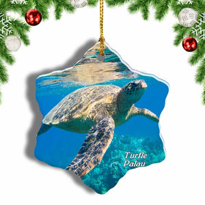 Palau Turtle Christmas Ornament 3 Inches Snow