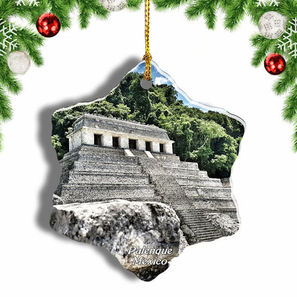 Mexico Pyramid Palenque Christmas Ornament 3 Inches Snow