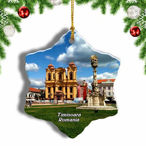 Romania Union Square Timisoara Christmas Ornament 3 Inches Snow