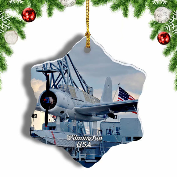 USA America Battleship North Carolina Wilmington Christmas Ornament 3 Inches Snow