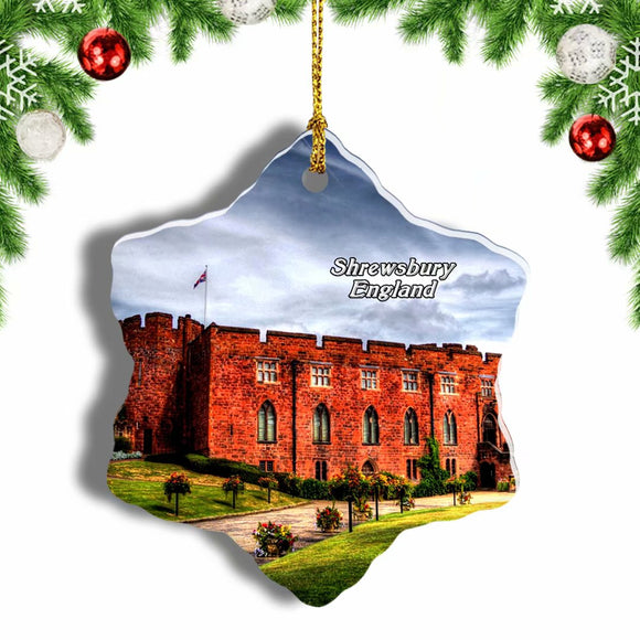 UK Whittington Castle Shrewsbury Shropshire Christmas Ornament 3 Inches Snow