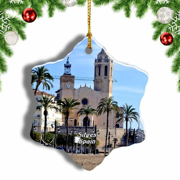 Spain Sitges Church Christmas Ornament 3 Inches Snow