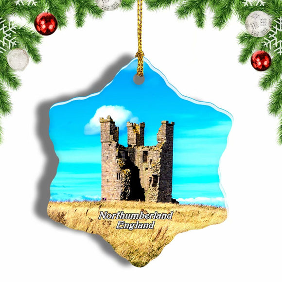 UK England Dunstanburgh Castle Northumberland Christmas Ornament 3 Inches Snow