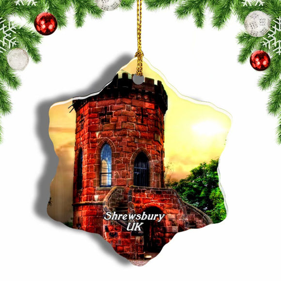 UK England Laura's Tower Shrewsbury Christmas Ornament 3 Inches Snow