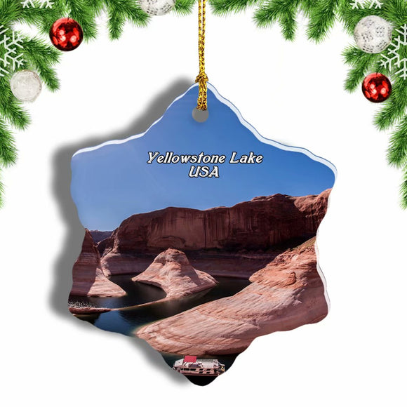 USA America Colorado River Yellowstone Lake Christmas Ornament 3 Inches Snow