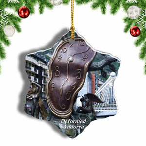 Andorra Clock Deformed Andorra Christmas Ornament 3 Inches Snow